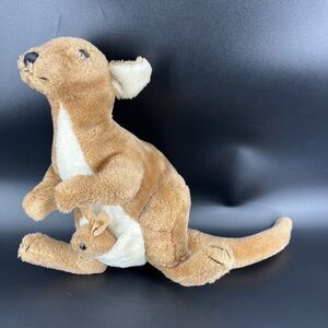 Dakin Mama Kangaroo & Baby Joey Plush Brown Stuffed Animal Vintage Toy 15"